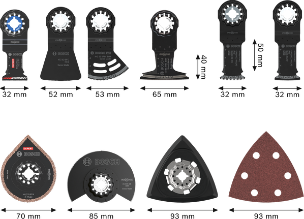 „Bosch All-in-One i-Boxx“ rinkinys, 33 dalių priedų pasirinkimas.